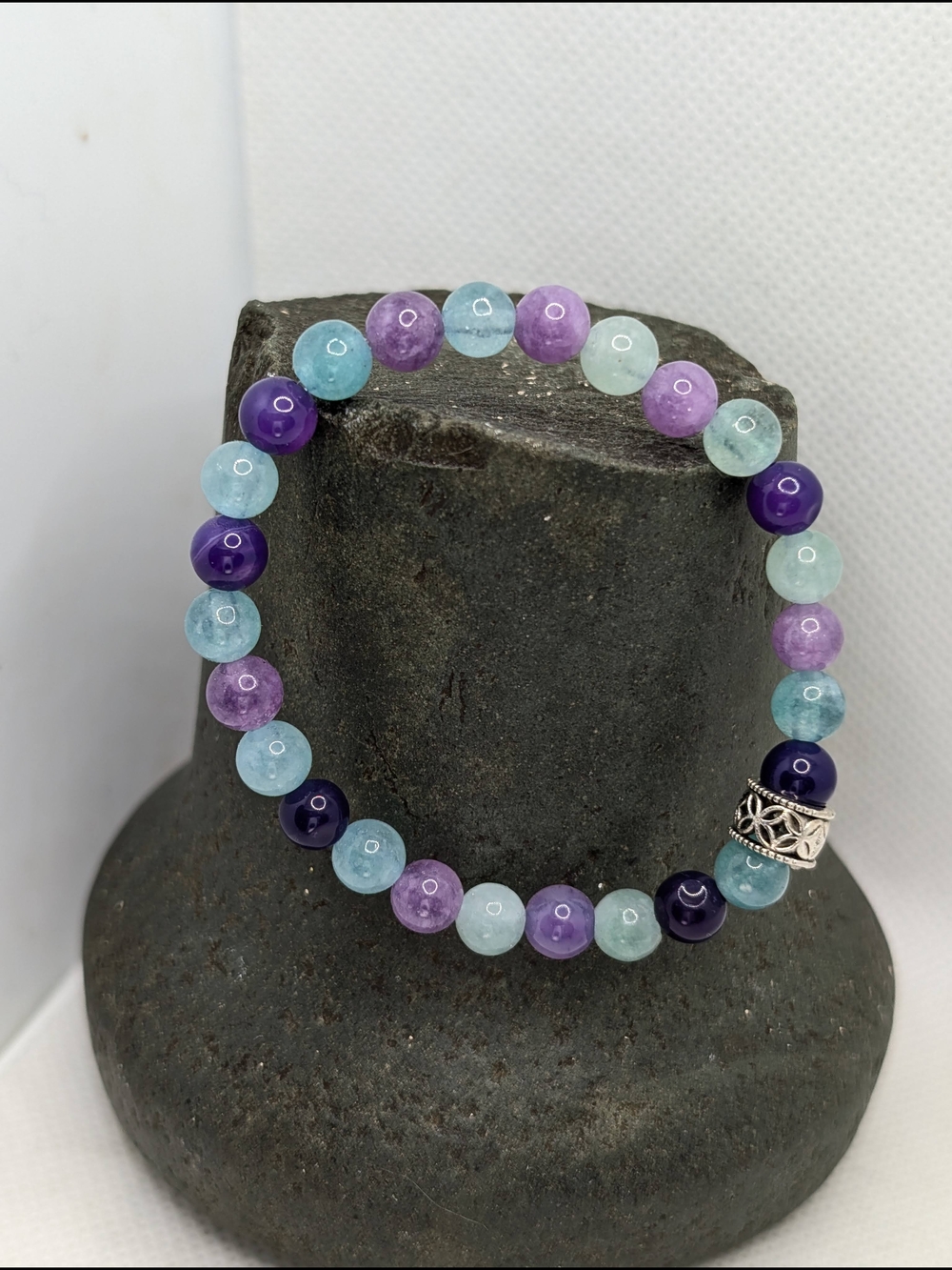 Hand Crafted Purple, Aqua, Lavender Beaded Stretch Bracelet